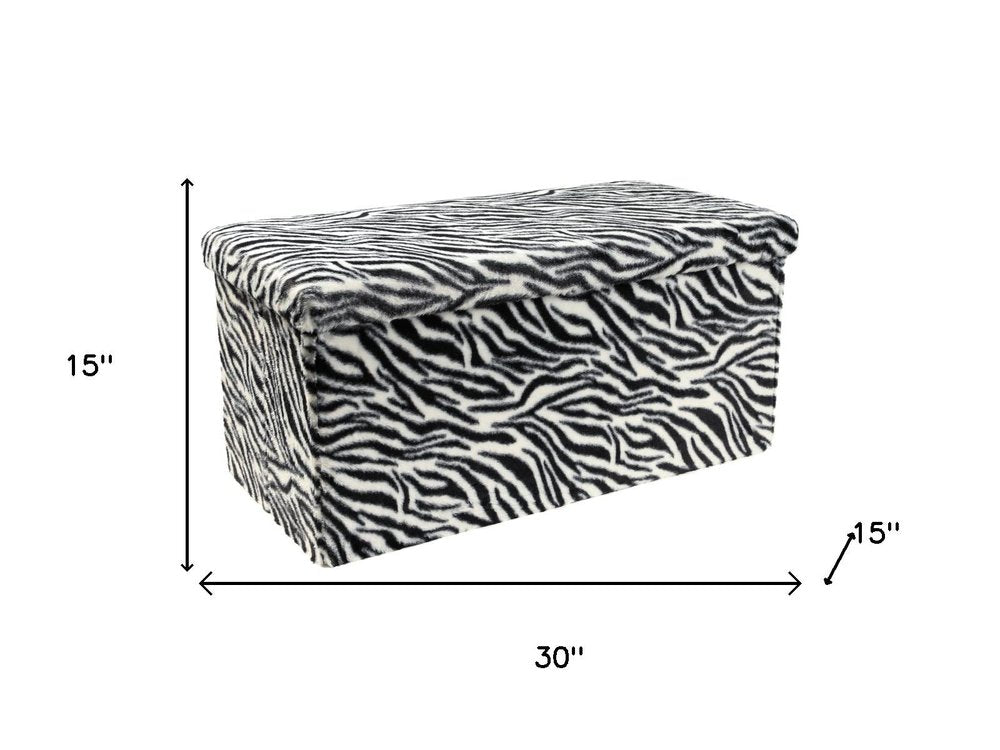 12" Black And White Faux Fur Zebra Ottoman