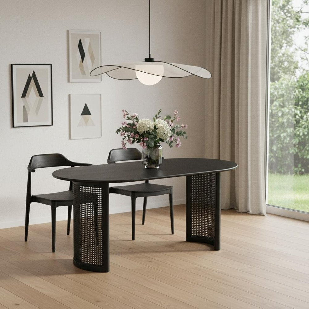 66" Black Solid Wood Double Pedestal Base Oval Dining Table