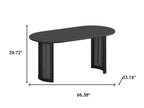 66" Black Solid Wood Double Pedestal Base Oval Dining Table