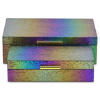 Set of Two Rainbow And Gold Faux Shagreen Nesting Storage Boxes With Lids
