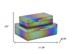 Set of Two Rainbow And Gold Faux Shagreen Nesting Storage Boxes With Lids
