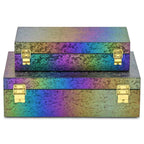 Set of Two Rainbow And Gold Faux Shagreen Nesting Storage Boxes With Lids