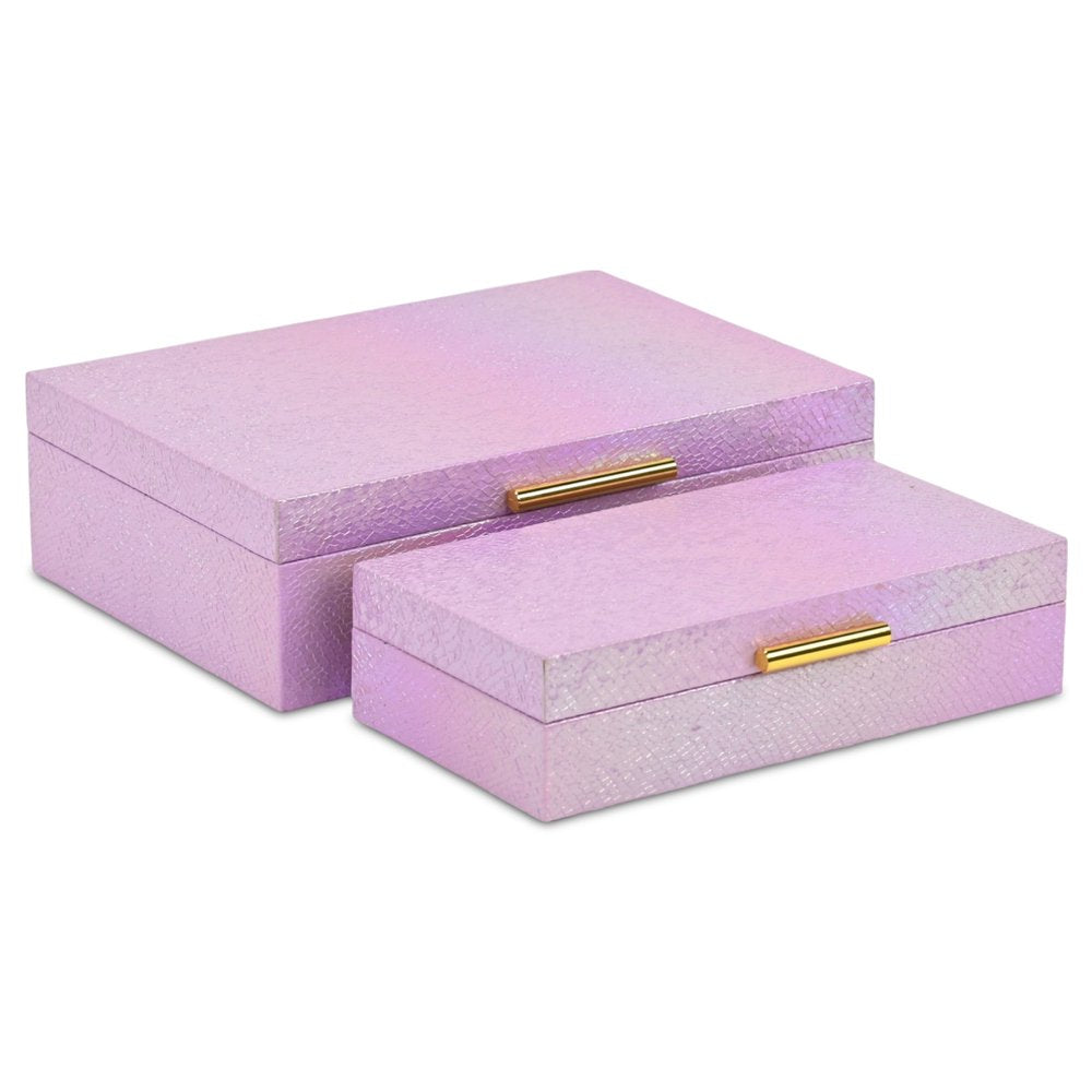 Set of Two Pink And Gold Faux Shagreen Nesting Storage Boxes With Lids