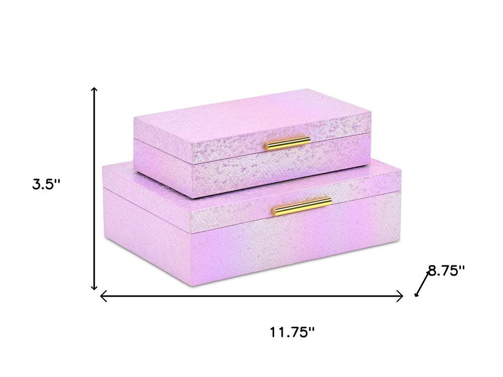 Set of Two Pink And Gold Faux Shagreen Nesting Storage Boxes With Lids