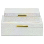 Set of Two White And Gold Faux Shagreen Nesting Storage Boxes With Lids