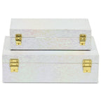 Set of Two White And Gold Faux Shagreen Nesting Storage Boxes With Lids
