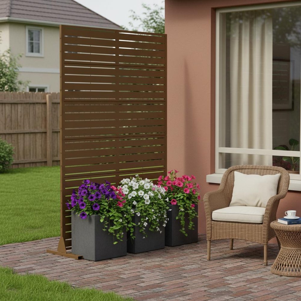72" Brown Metal Six Panel Outdoor Privacy Screen
