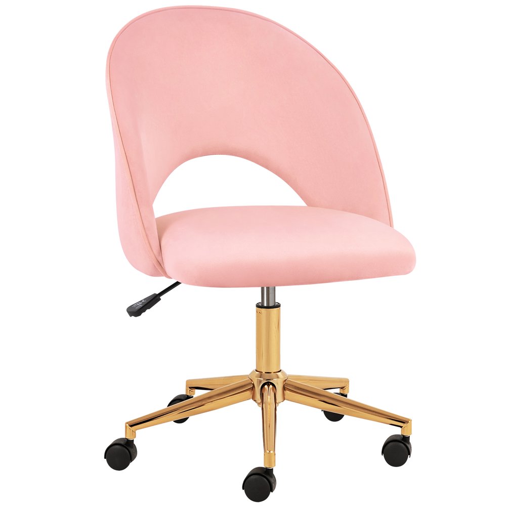 Pink And Baby Pink And Gold Adjustable Height Swivel Rolling Office Chair