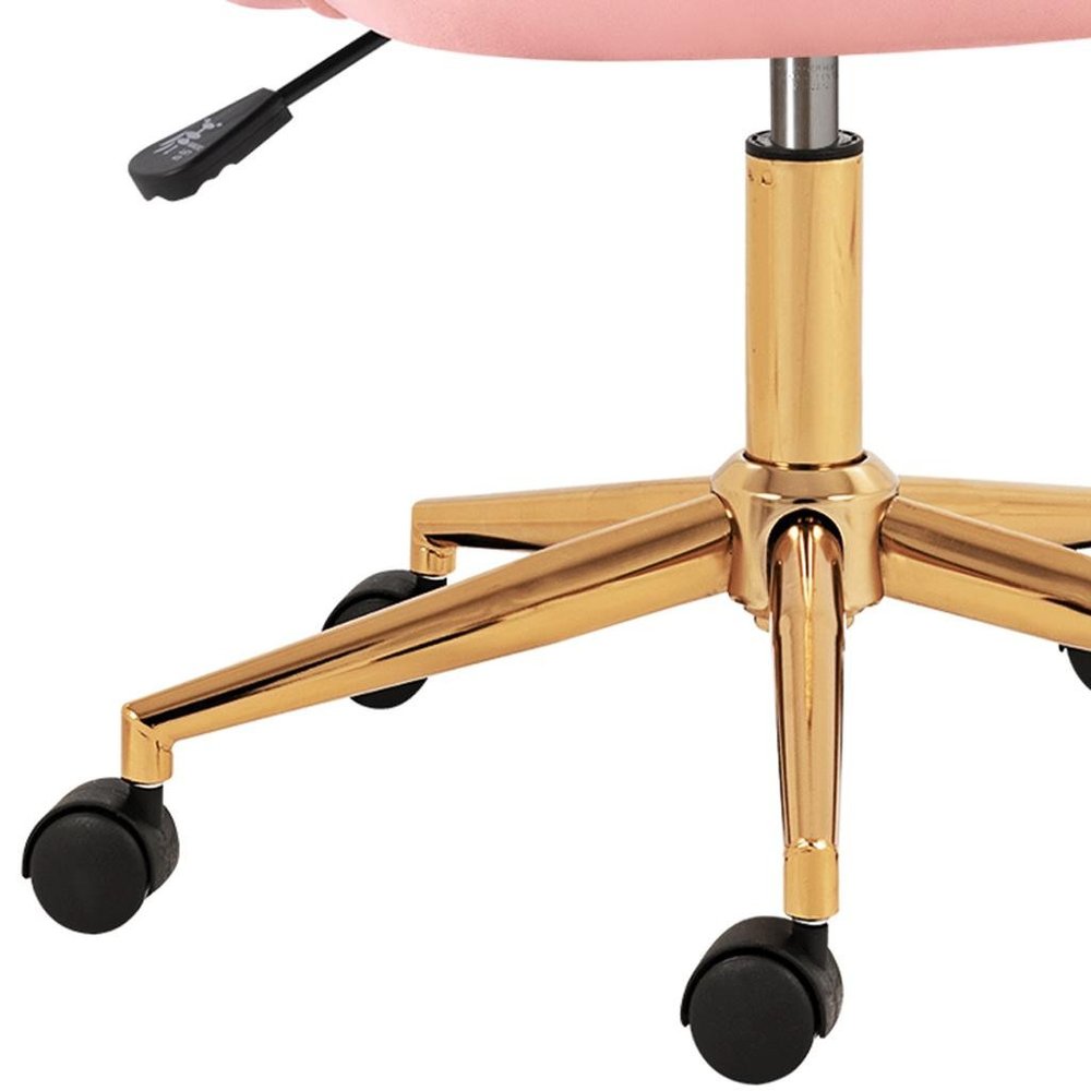 Pink And Baby Pink And Gold Adjustable Height Swivel Rolling Office Chair