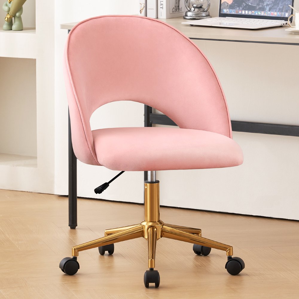 Pink And Baby Pink And Gold Adjustable Height Swivel Rolling Office Chair
