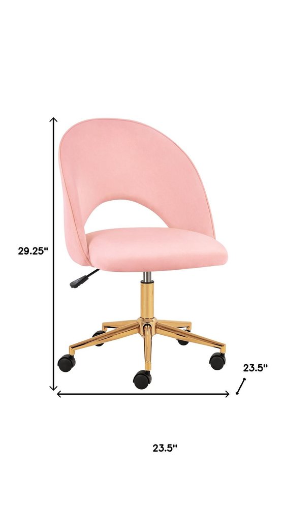 Pink And Baby Pink And Gold Adjustable Height Swivel Rolling Office Chair