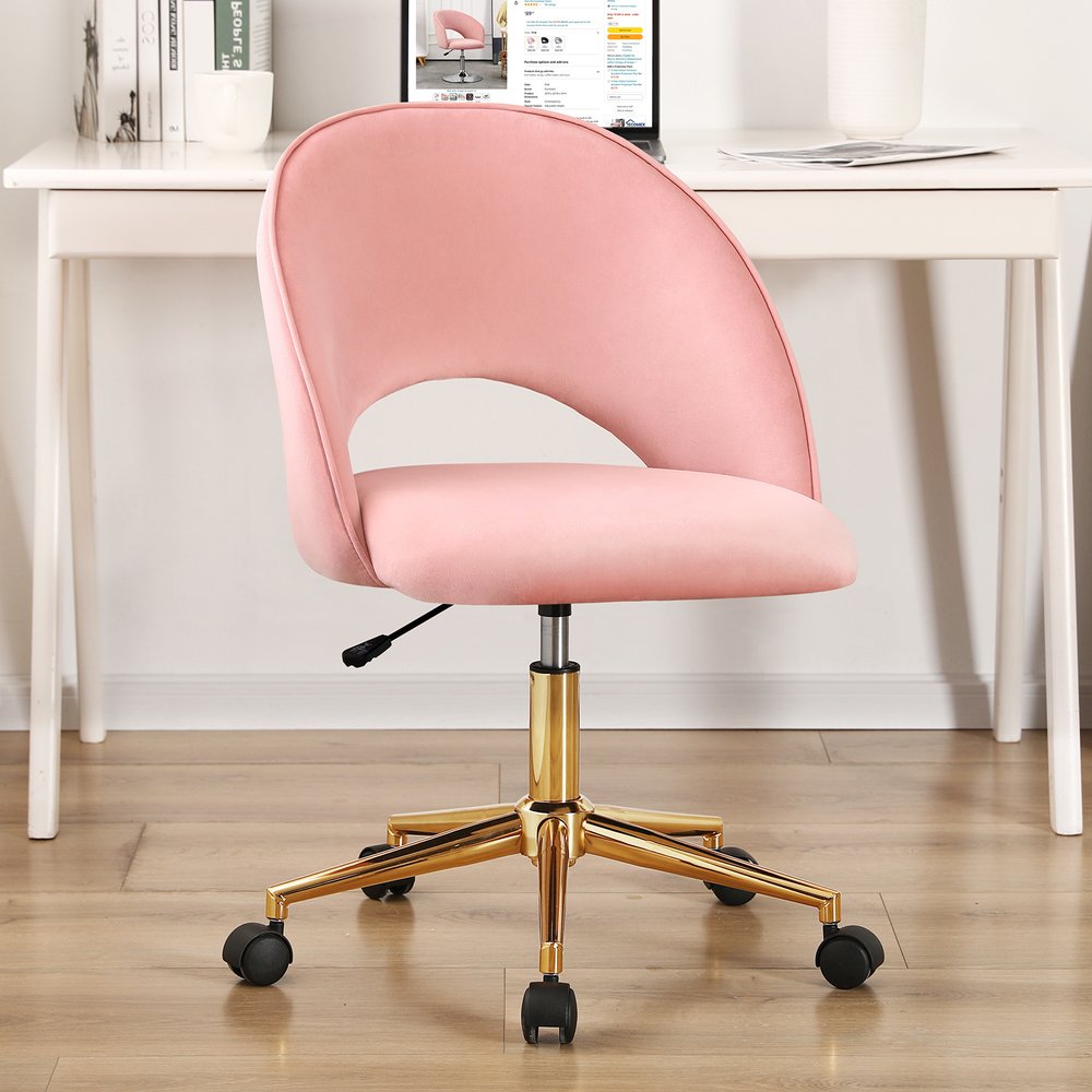 Pink And Baby Pink And Gold Adjustable Height Swivel Rolling Office Chair