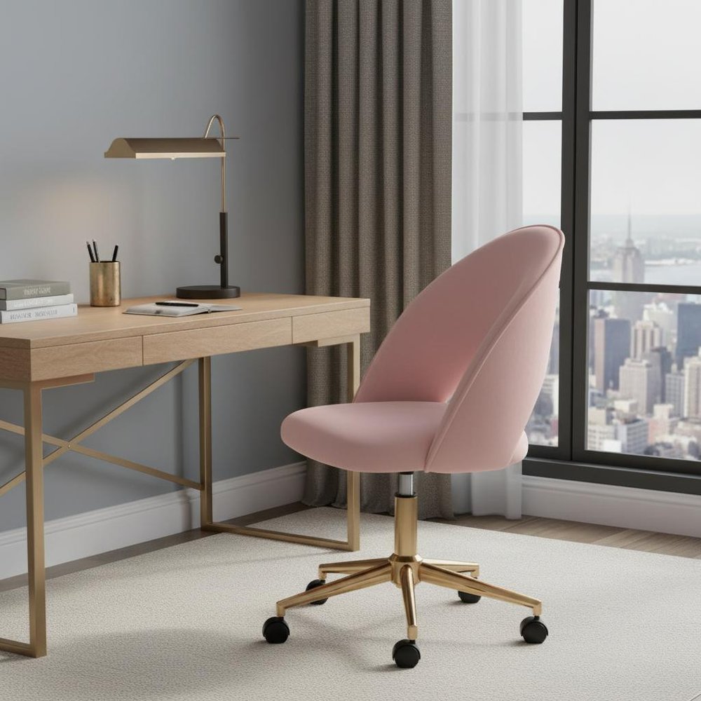 Pink And Baby Pink And Gold Adjustable Height Swivel Rolling Office Chair