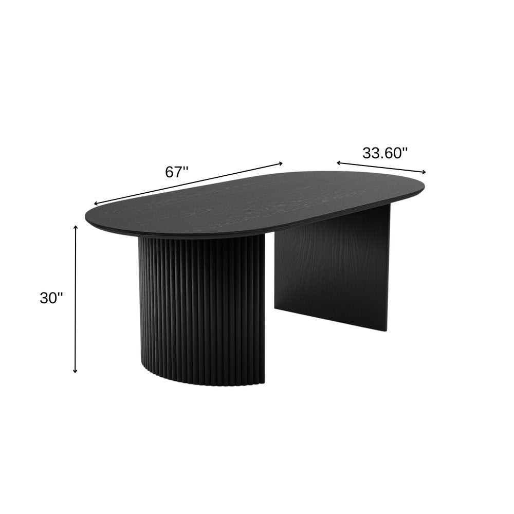 67" Black Wood Double Pedestal Base Oval Dining Table