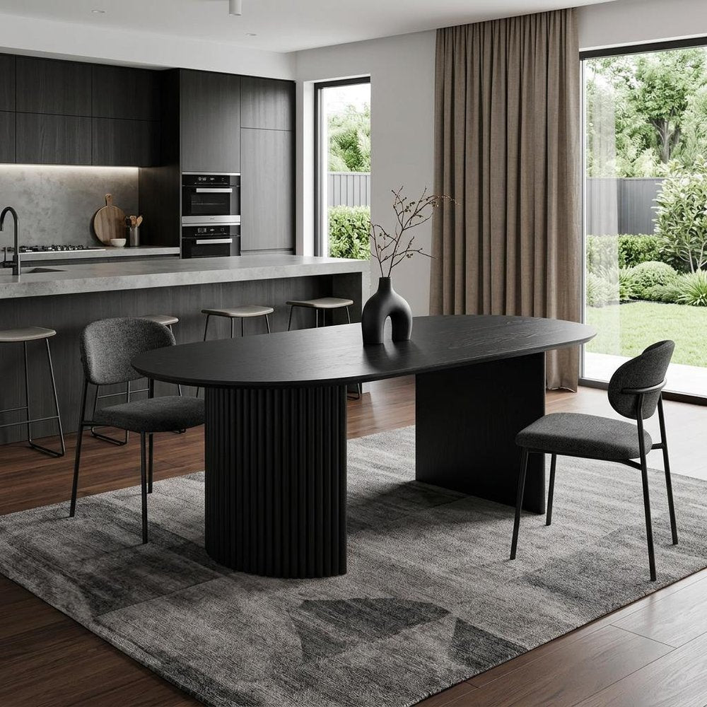 67" Black Wood Double Pedestal Base Oval Dining Table
