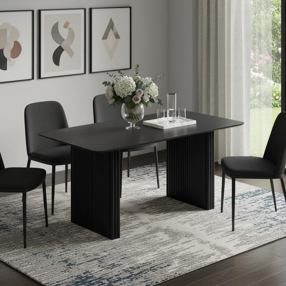 67" Black Solid Wood Double Pedestal Base Dining Table