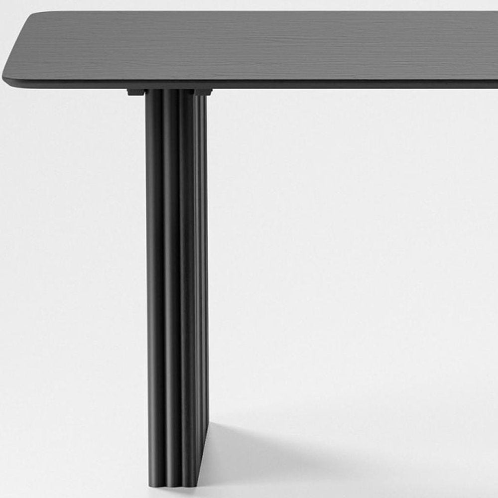 67" Black Solid Wood Double Pedestal Base Dining Table