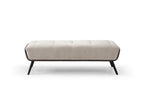 58" Beige Dark Gray and Black Tufted Faux Leather Fabric and Steel Upholstered Bench