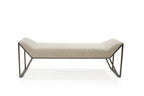 63" Cream and Gray Quilted Faux Leather and Steel Upholstered Bench