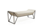 63" Cream and Gray Quilted Faux Leather and Steel Upholstered Bench