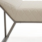 63" Cream and Gray Quilted Faux Leather and Steel Upholstered Bench