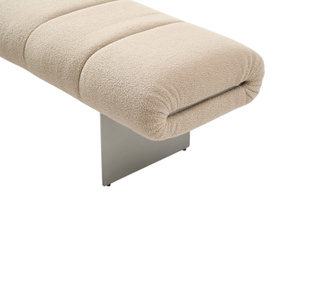 63" Beige and Nickel Boucle and Steel Upholstered Bench