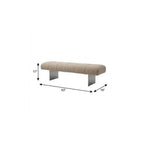 63" Beige and Nickel Boucle and Steel Upholstered Bench