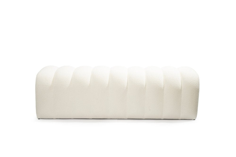 59" White Tufted Boucle Upholstered Bench