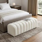 59" White Tufted Boucle Upholstered Bench