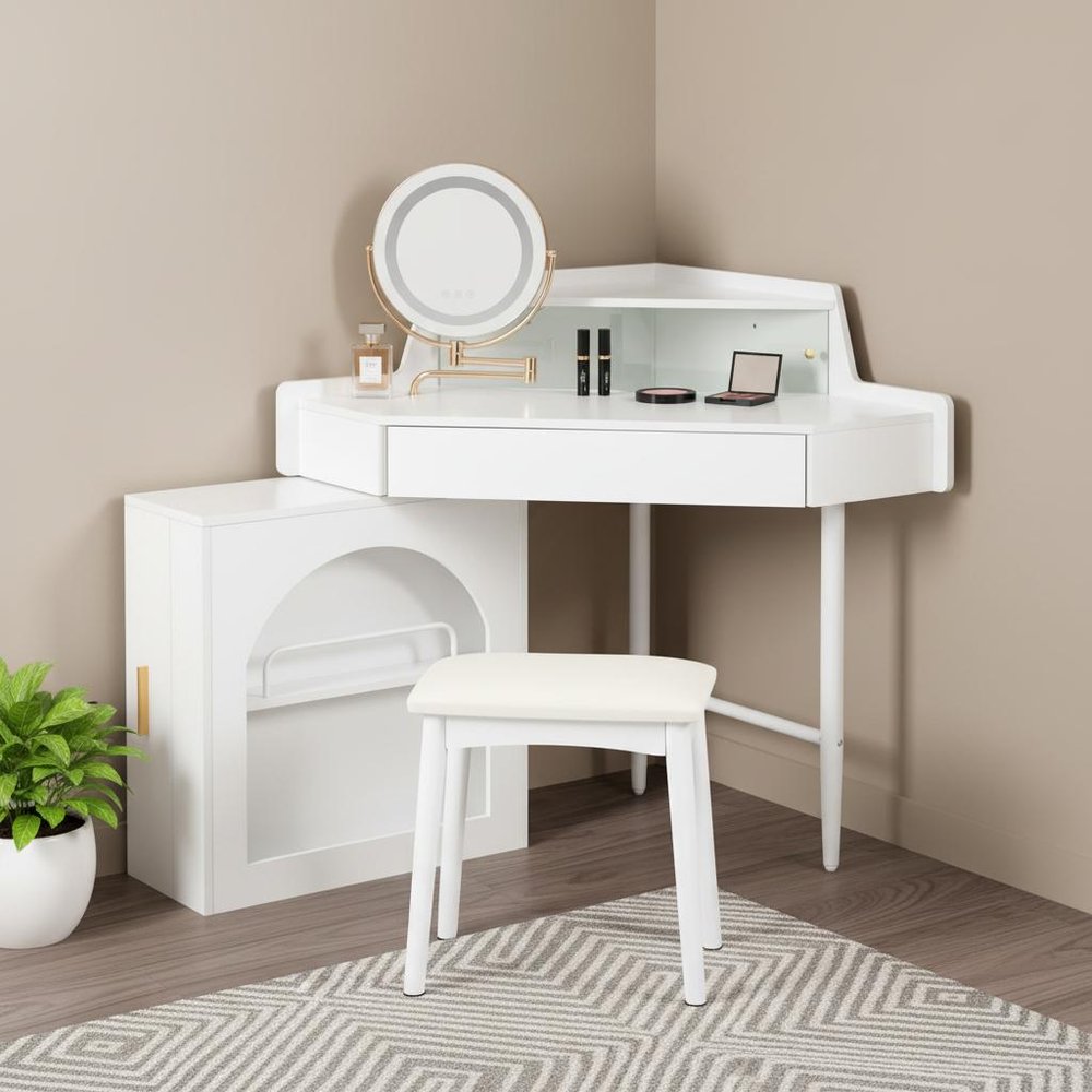 56" White Wood Vanity Table