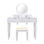 39" Silver Wood Mirrored Two Drawer Vanity Table