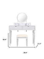 39" Silver Wood Mirrored Two Drawer Vanity Table