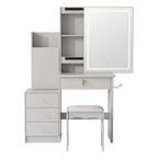 35" White Wood Mirrored Four Drawer Vanity Table