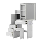 35" White Wood Mirrored Four Drawer Vanity Table