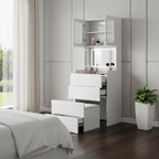 63" White Wood Lighted Mirrored Two Door Three Drawer Combo Dresser