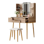 30" Brown Wood Mirrored Four Drawer Vanity Table