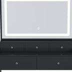 30" Black Wood Mirrored Five Drawer Vanity Table