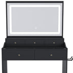30" Black Wood Mirrored Five Drawer Vanity Table