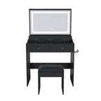 30" Black Wood Mirrored Five Drawer Vanity Table
