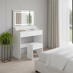 30" White Wood Mirrored Five Drawer Vanity Table