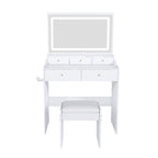 30" White Wood Mirrored Five Drawer Vanity Table