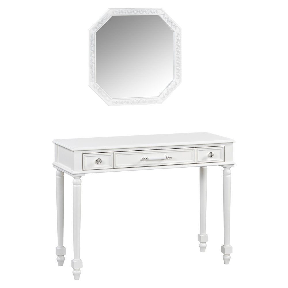 39" White Wood Three Drawer Vanity Table