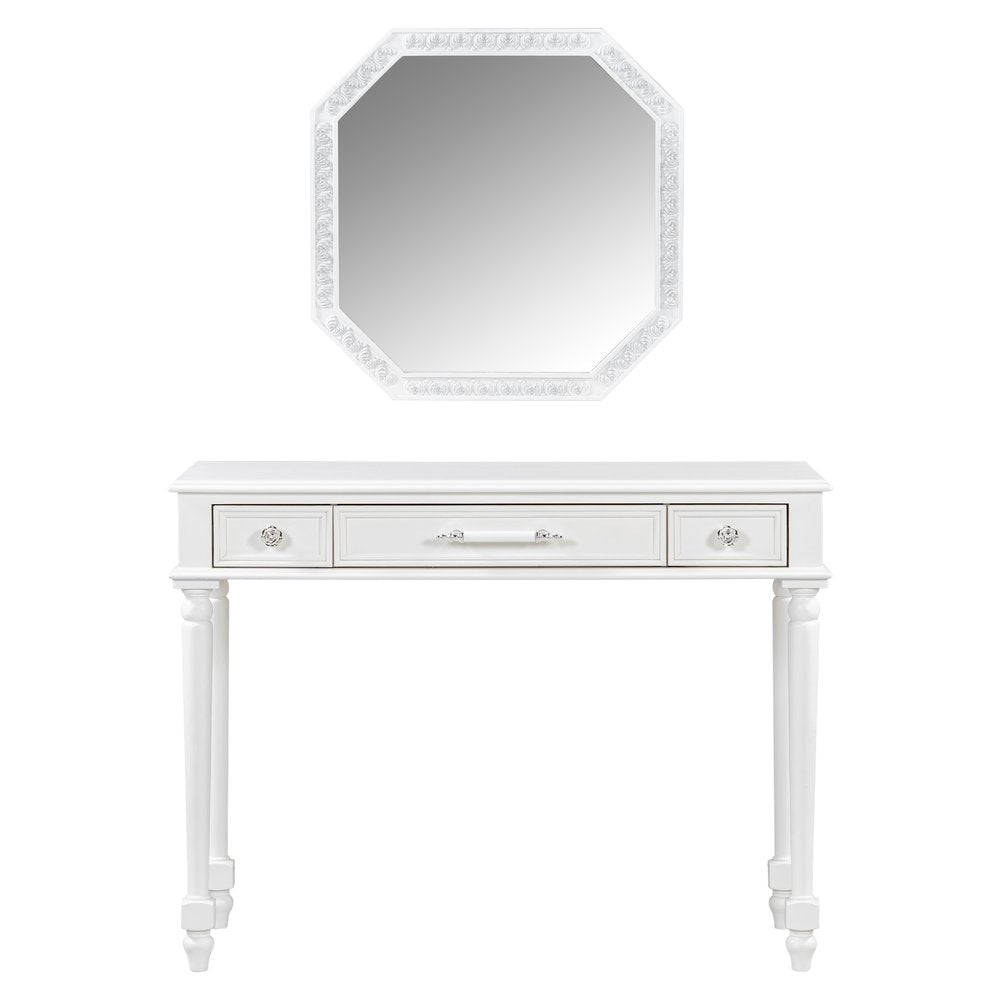 39" White Wood Three Drawer Vanity Table