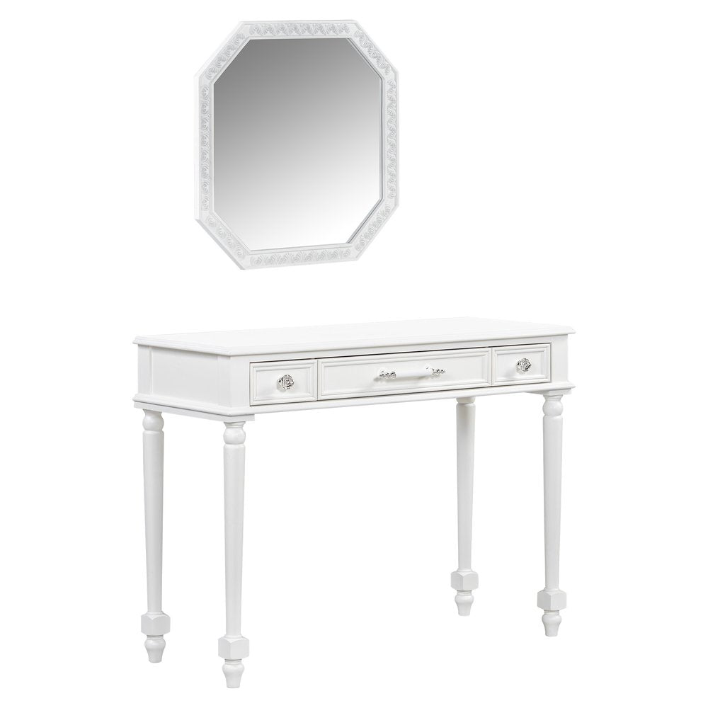 39" White Wood Three Drawer Vanity Table