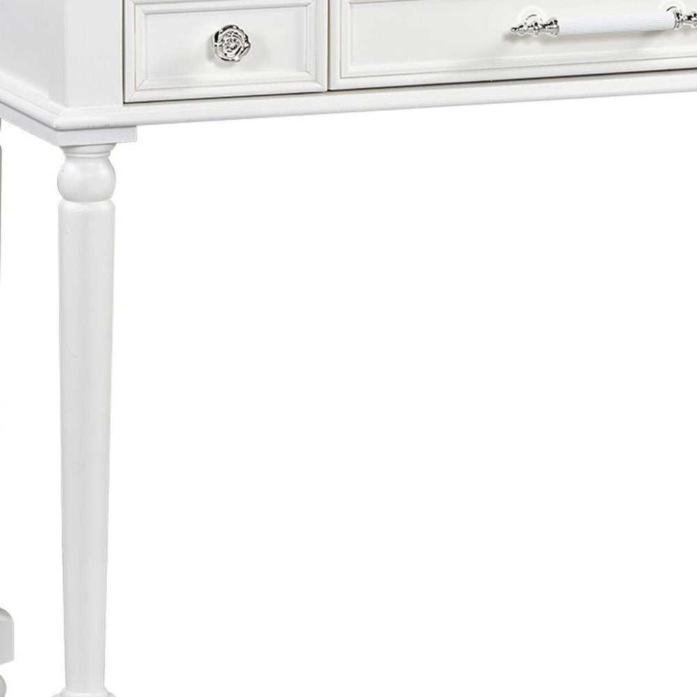 39" White Wood Three Drawer Vanity Table
