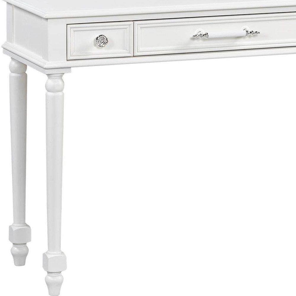 39" White Wood Three Drawer Vanity Table