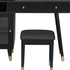 44" Black Wood Two Drawer Vanity Table