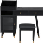 44" Black Wood Two Drawer Vanity Table