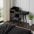 44" Black Wood Two Drawer Vanity Table