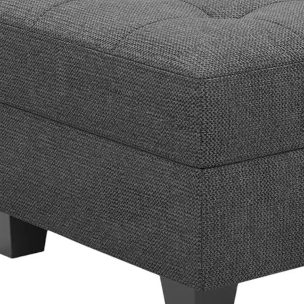 26" Gray And Black Linen Tufted Ottoman With Storage